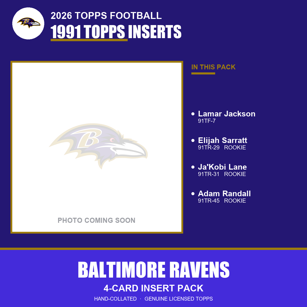 Baltimore Ravens 2026 Topps Football 1991 Topps insert pack