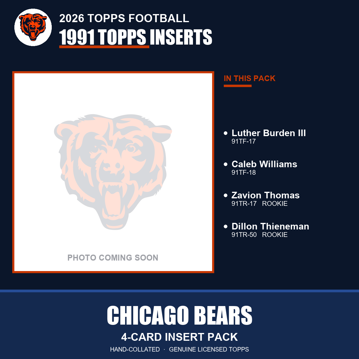 Chicago Bears 2026 Topps Football 1991 Topps insert pack