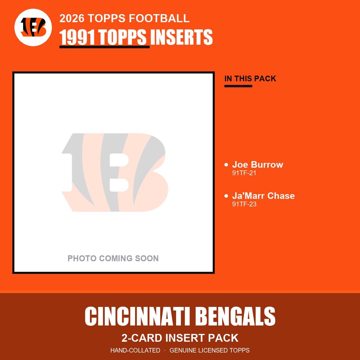 Cincinnati Bengals 2026 Topps Football 1991 Topps insert pack