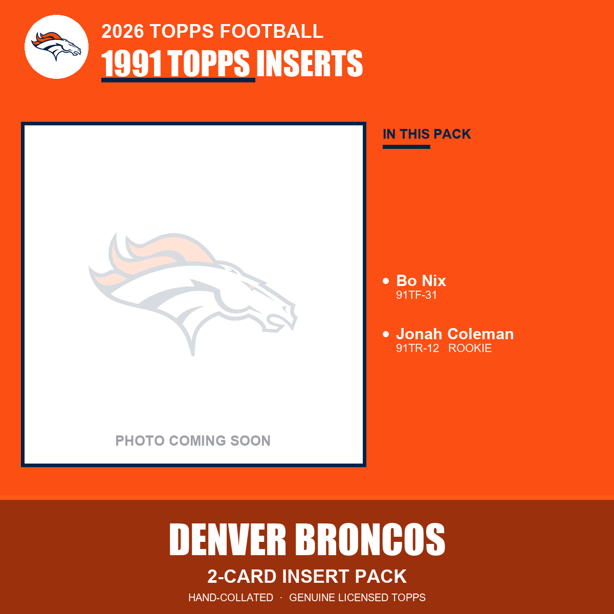 Denver Broncos 2026 Topps Football 1991 Topps insert pack