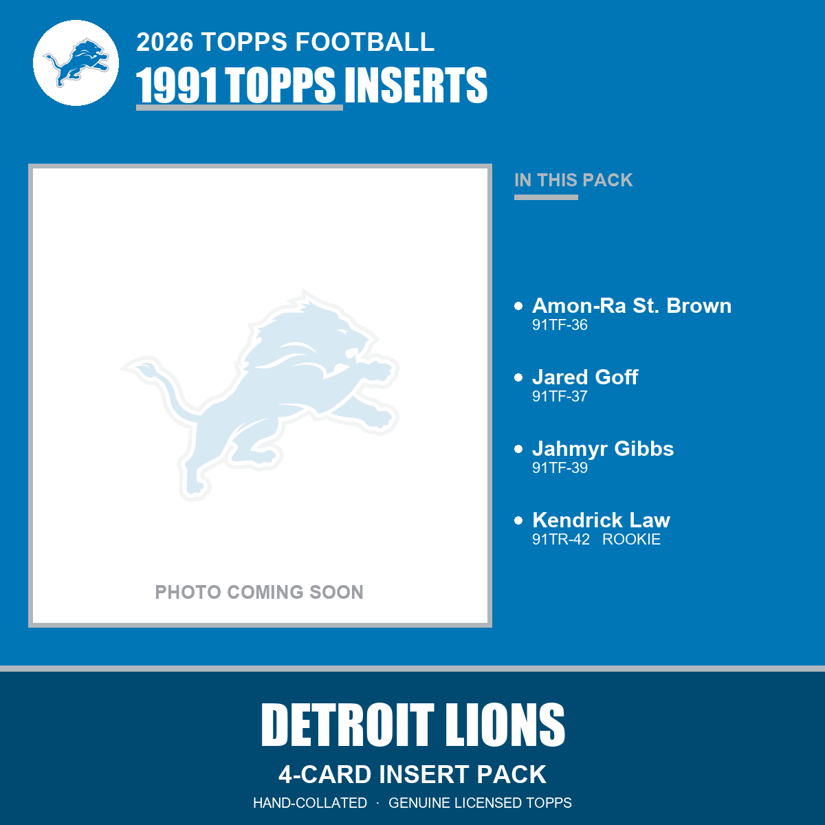 Detroit Lions 2026 Topps Football 1991 Topps insert pack