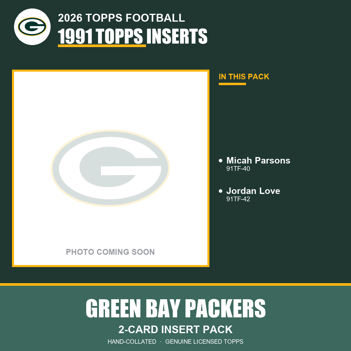 Green Bay Packers 2026 Topps Football 1991 Topps insert pack