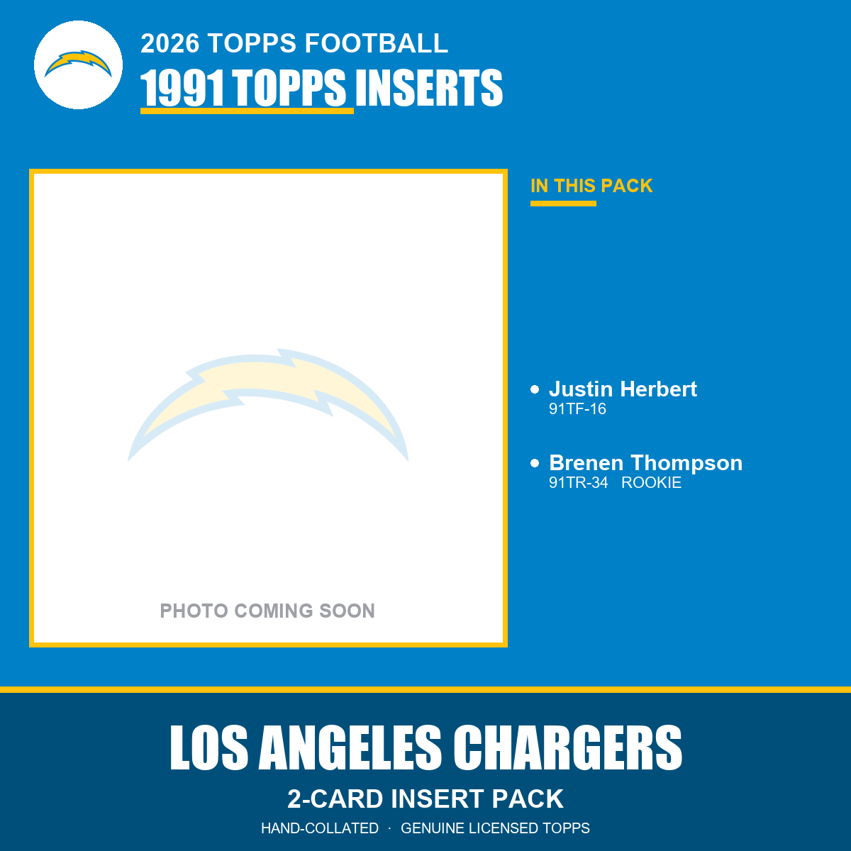 Los Angeles Chargers 2026 Topps Football 1991 Topps insert pack