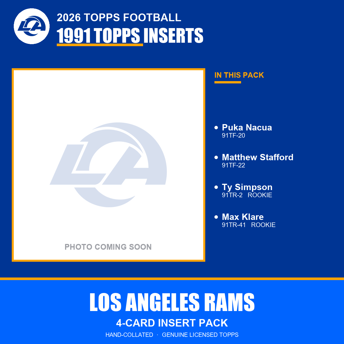 Los Angeles Rams 2026 Topps Football 1991 Topps insert pack