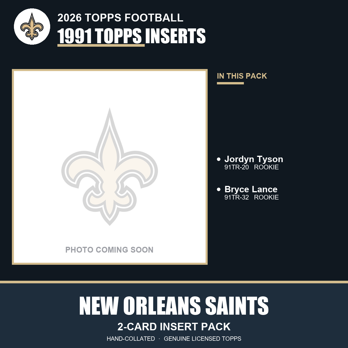 New Orleans Saints 2026 Topps Football 1991 Topps insert pack