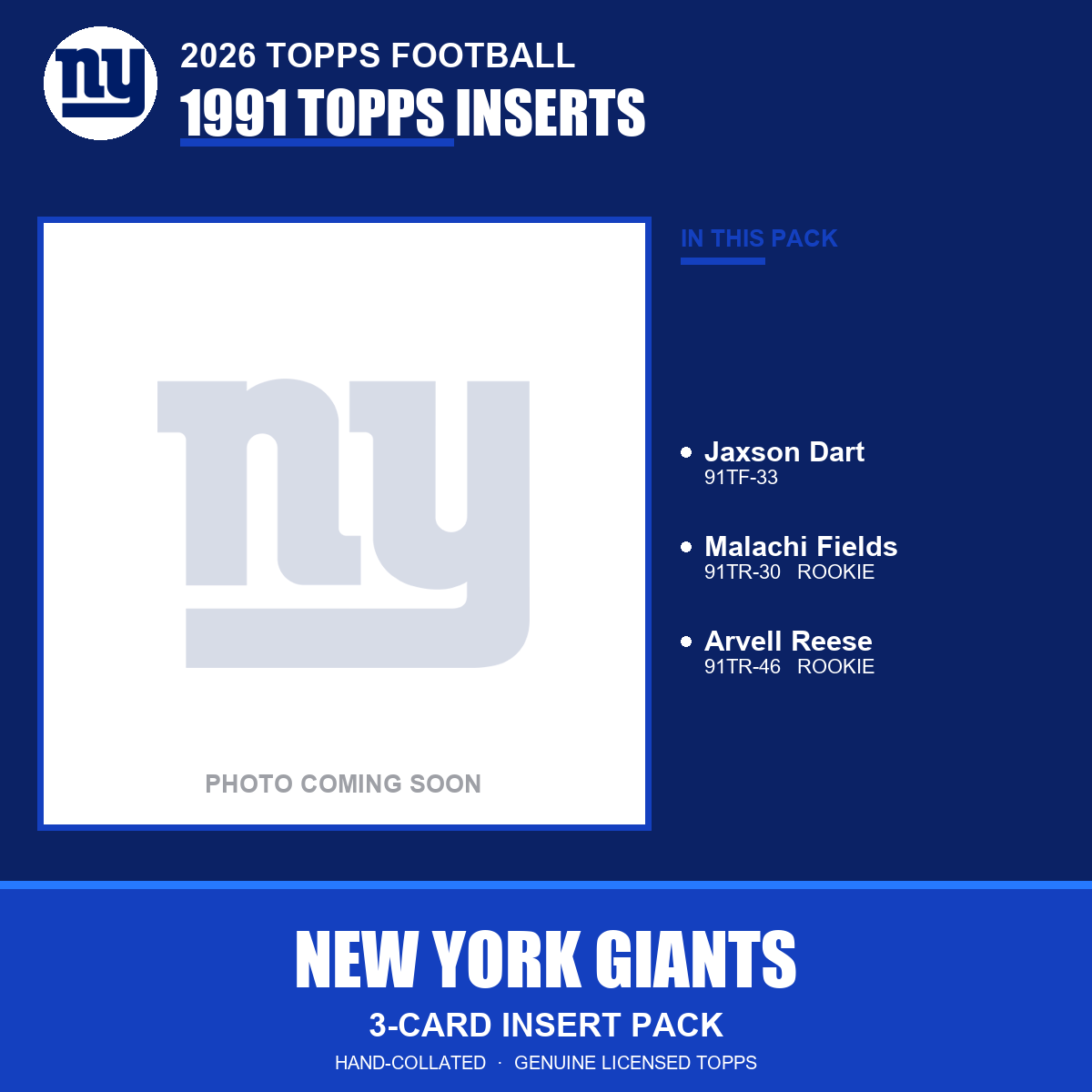 New York Giants 2026 Topps Football 1991 Topps insert pack