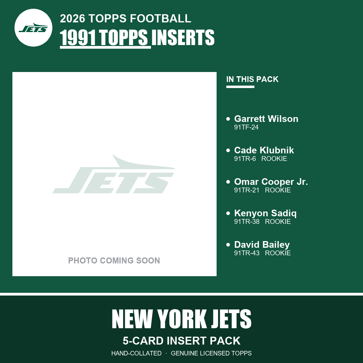 New York Jets 2026 Topps Football 1991 Topps insert pack