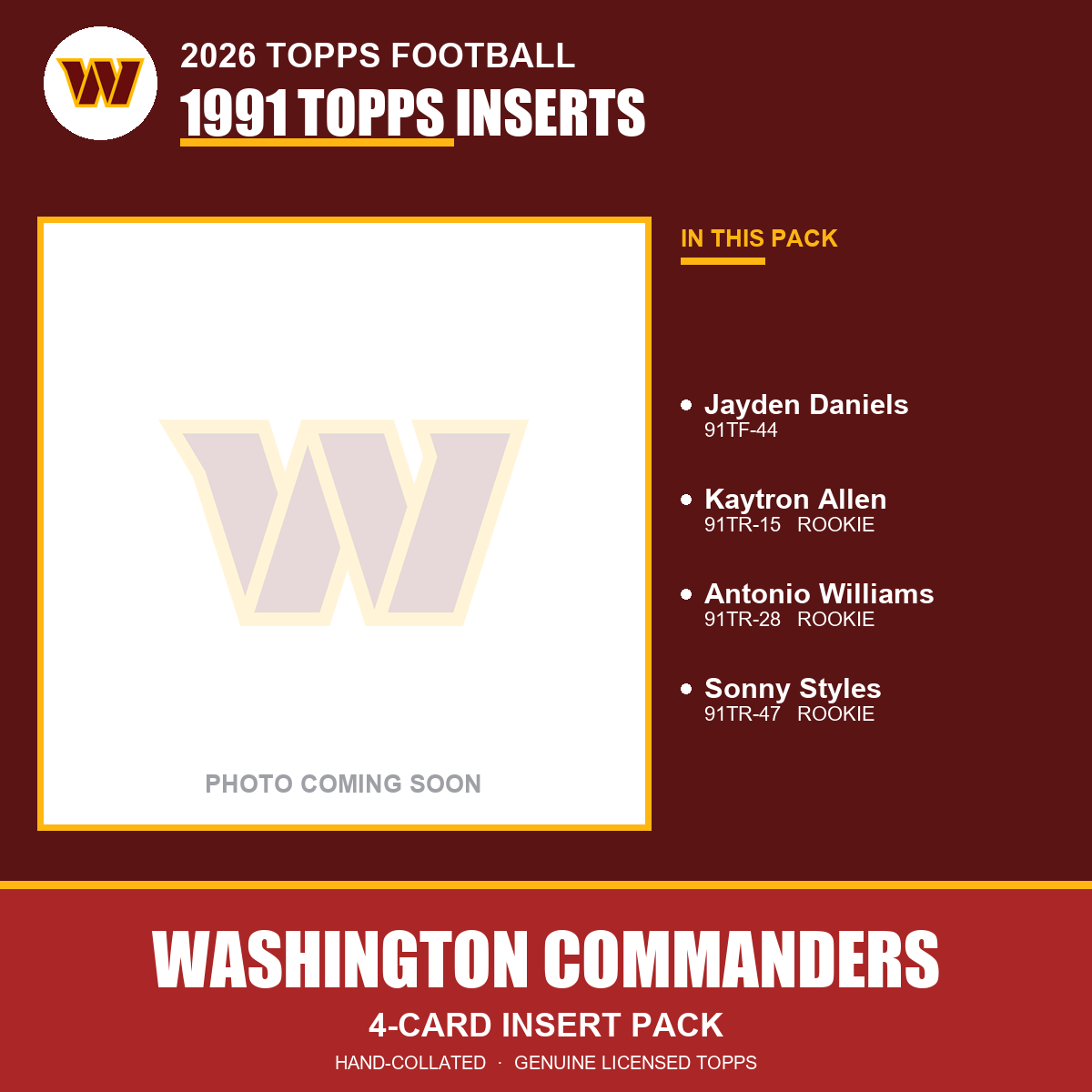 Washington Commanders 2026 Topps Football 1991 Topps insert pack