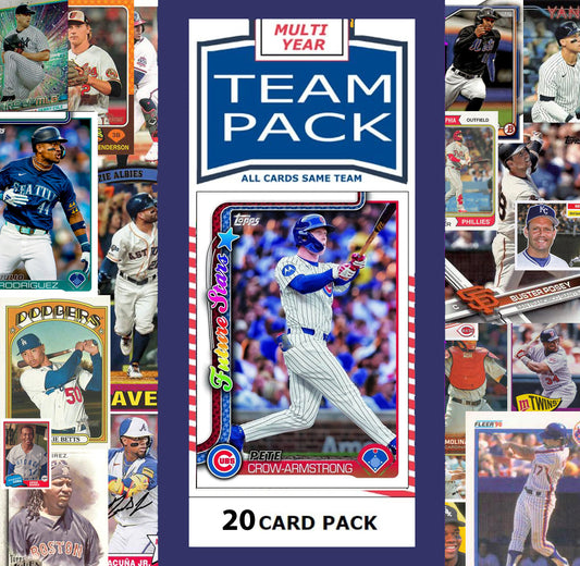 20 Card Multiyear Team Pack Chicago Cubs Pete Crow-Armstrong 2024 2023 2025 Topps Stadium Club Archives Chrome Heritage Bowman hand-collated team set