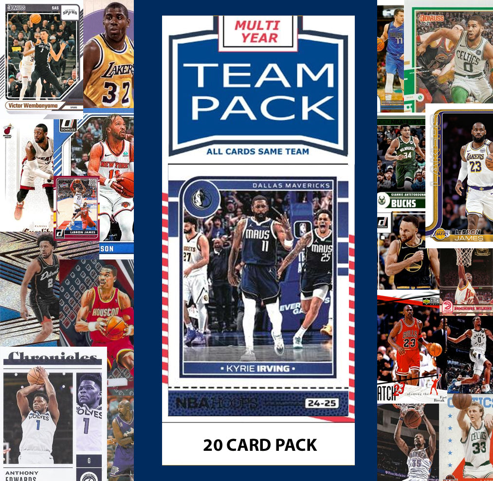 20 Card Multiyear Team Pack Dallas Mavericks 2025 2026 2024 Topps Panini Irving Doncic plaque