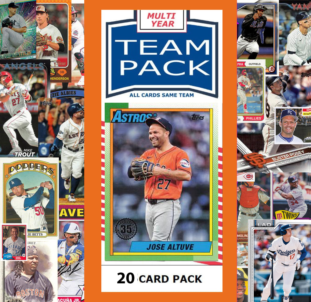 20 Card Multiyear Team Pack Houston Astros 2024 2023 2025 Jose Altuve Topps Stadium Club Archives Chrome Heritage Bowman hand-collated team set