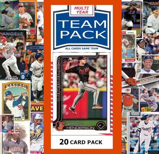 20 Card Multiyear Team Pack Orioles Cal Ripken 2024 2023 2025 Topps Stadium Club Archives Chrome Heritage Bowman hand-collated team set