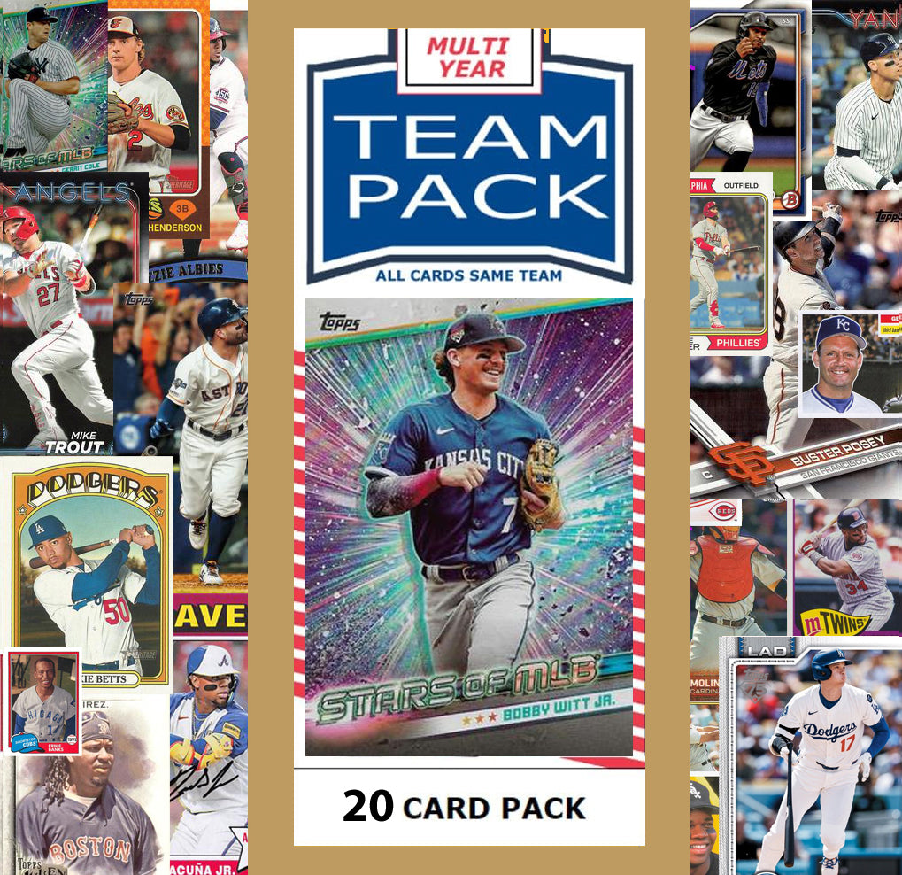 20 Card Multiyear Team Pack Royals Bobby WITT Jr 2024 2023 2025 Topps Stadium Club Archives Chrome Heritage Bowman hand-collated team set