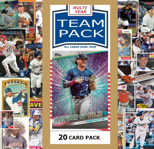 20 Card Multiyear Team Pack Royals Bobby WITT Jr 2024 2023 2025 Topps Stadium Club Archives Chrome Heritage Bowman hand-collated team set