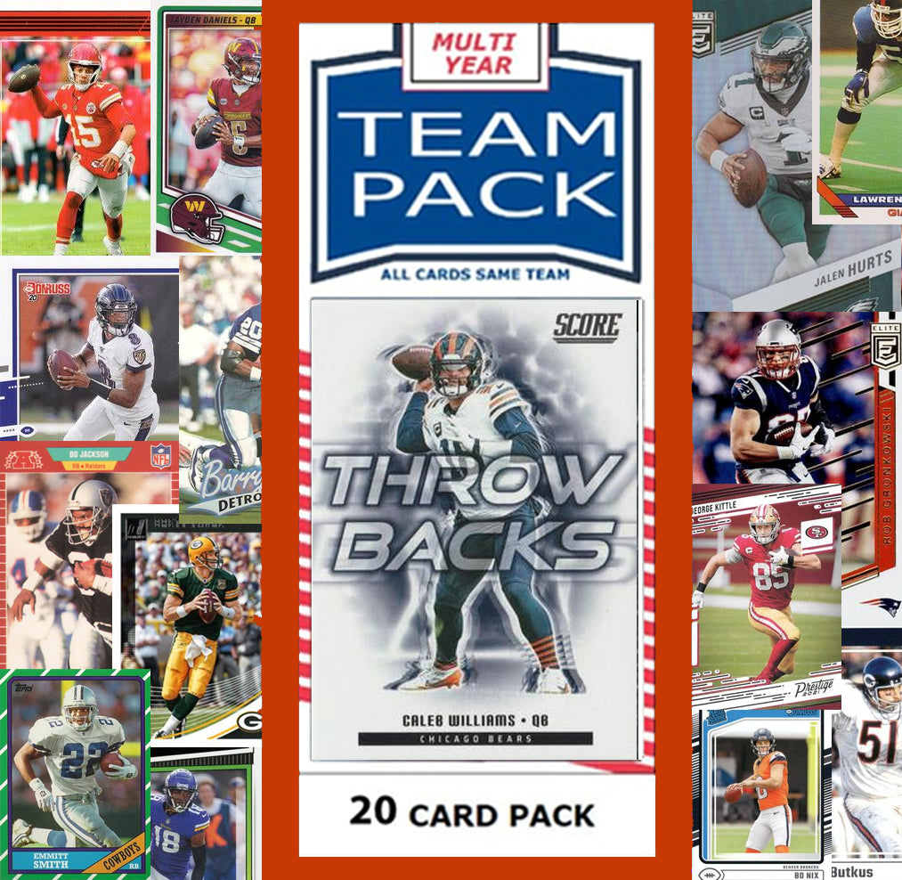 20 Card Team Pack Chicago Bears Caleb Williams Brian Urlacher 2025 Score 2024 Donruss plaque