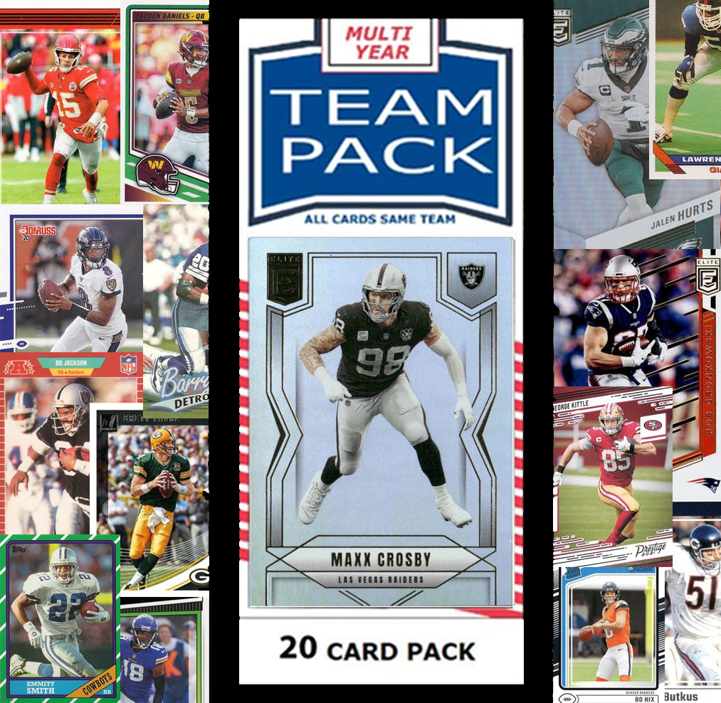 20 Card Team Pack Las Vegas Raiders 2025 Score 2024 Donruss Maxx Crosby plaque