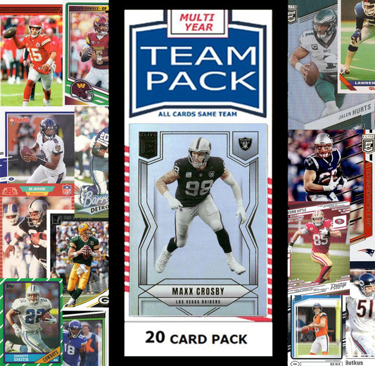 20 Card Team Pack Las Vegas Raiders 2025 Score 2024 Donruss Maxx Crosby plaque