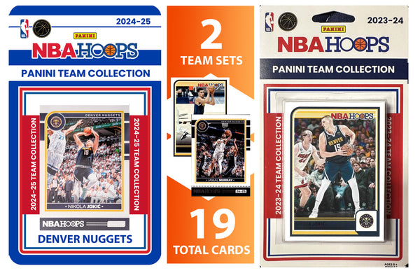 2023 2024 2025 NBA Hoops Factory Sealed NBA Basketball Card 2 Team Set Bundle Denver Nuggets - 19 Cards Total - Nikola Jokic, Jama hand-collated team set