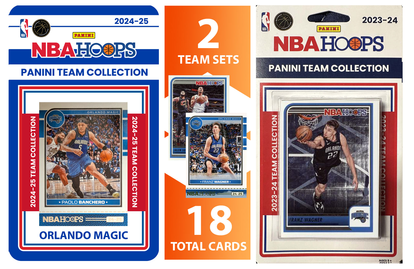 2023 2024 2025 NBA Hoops Factory Sealed NBA Basketball Card 2 Team Set Bundle Orlando Magic - 19 Cards Total - Paolo Banchero, Fra hand-collated team set