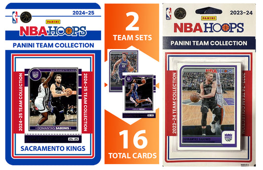 2023 2024 2025 NBA Hoops Factory Sealed NBA Basketball Card 2 Team Set Bundle Sacramento Kings  - 16 Cards Total - Damontas Saboni hand-collated team set