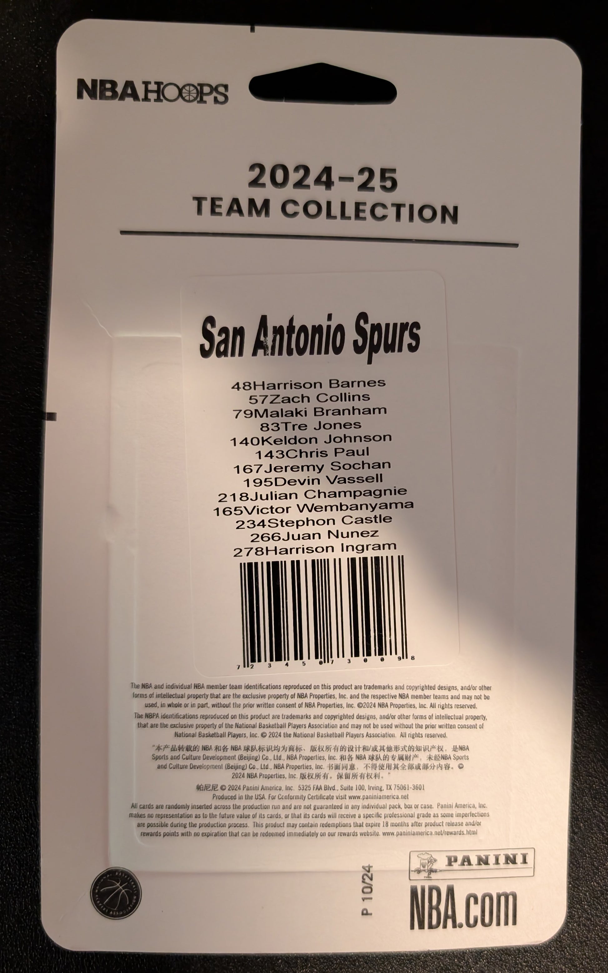 2024-25 NBA Hoops Factory Sealed NBA Team Set San Antonio Spurs Victor Wembanyama plaque