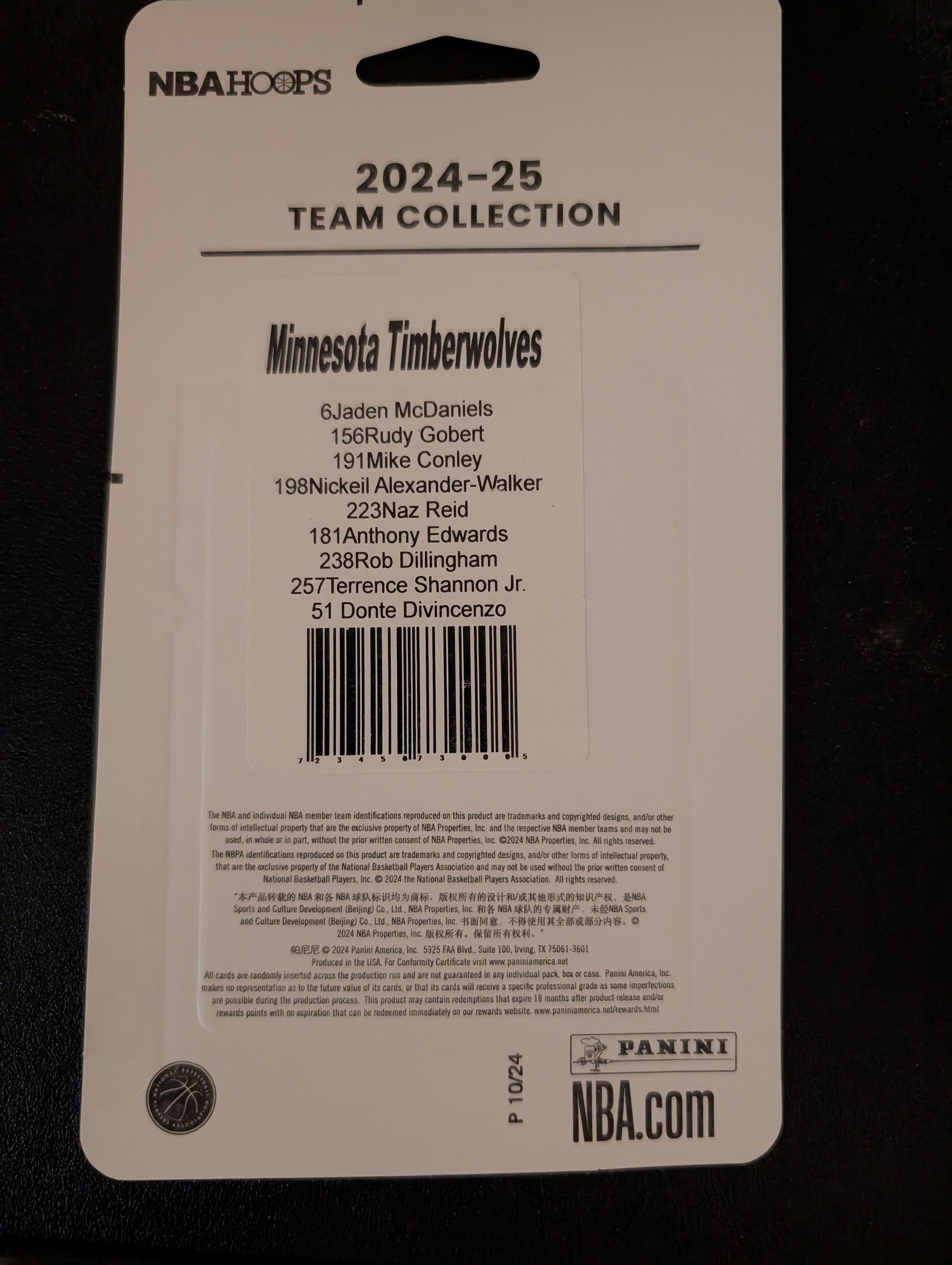 2024-25 NBA Hoops Factory Sealed Team Set Minnesota Timberwolves Anthony Edwards plaque