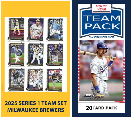 2024 Baseball Team Pack  20 Card Pack Robin Yount + 2025 Topps Series 1 Team Set - Brewers plaque