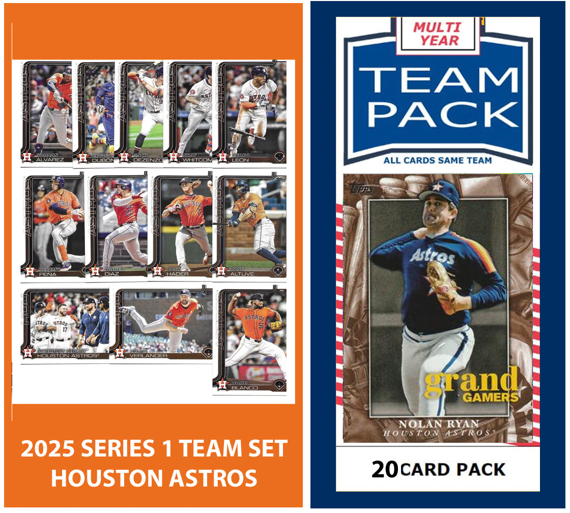 2024 Baseball Team Pack Astros 20 Card Pack Nolan Ryan + 2025 Topps Series 1 Team Set - Yordan Alvarez plaque