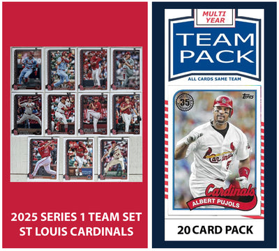 2024 Baseball Team Pack Cardinals 20 Card Pack Pujols + 2025 Topps Series 1 Team Set - Arenado plaque