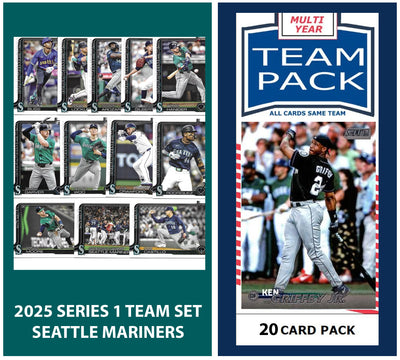 2024 Baseball Team Pack Mariners 20 Card Pack Ken Griffey Jr + 2025 Topps Series 1 Team Set - Julio Rodriguez plaque