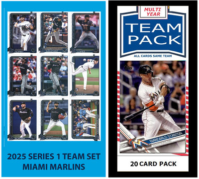 2024 Baseball Team Pack Marlins 20 Card Pack Mike Stanton + 2025 Topps Series 1 Team Set plaque