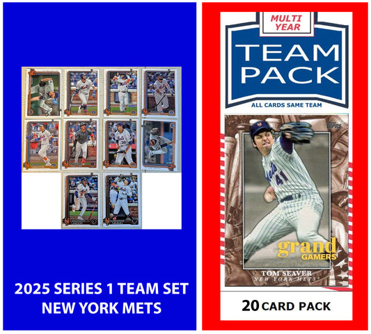 2024 Baseball Team Pack Mets 20 Card Pack Seaver + 2025 Topps Series 1 Team Set Lindor plaque