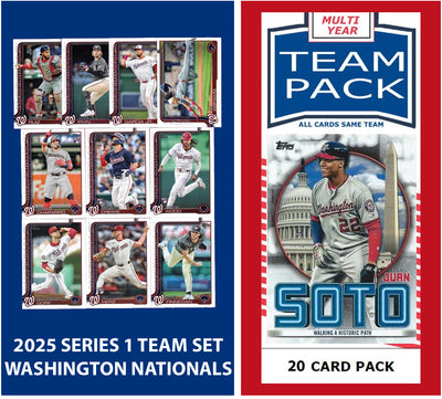 2024 Baseball Team Pack Nationals 20 Card Pack Juan Soto + 2025 Topps Series 1 Team Set - Abrams James Wood plaque