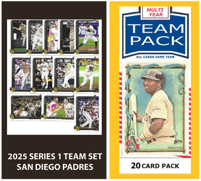 2024 Baseball Team Pack Padres 20 Card Pack Tony Gwynn + 2025 Topps Series 1 Team Set - Fernando Tatis Merrill plaque
