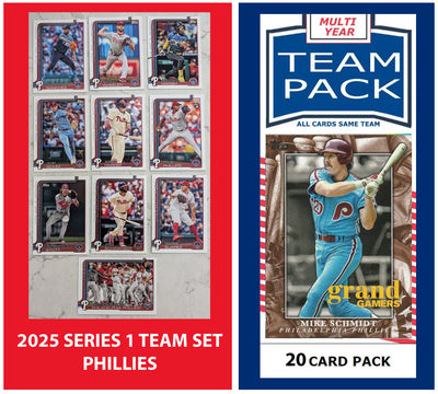2024 Baseball Team Pack Phillies 20 Card Pack Mike Schmidt + 2025 Topps Series 1 Team Set - Bryce Harper plaque