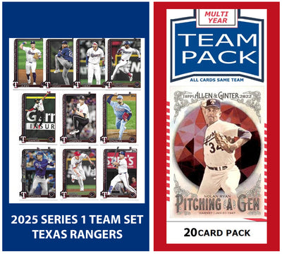 2024 Baseball Team Pack Rangers 20 Card Pack Nolan Ryan + 2025 Topps Series 1 Team Set - Evan Carter Seager plaque