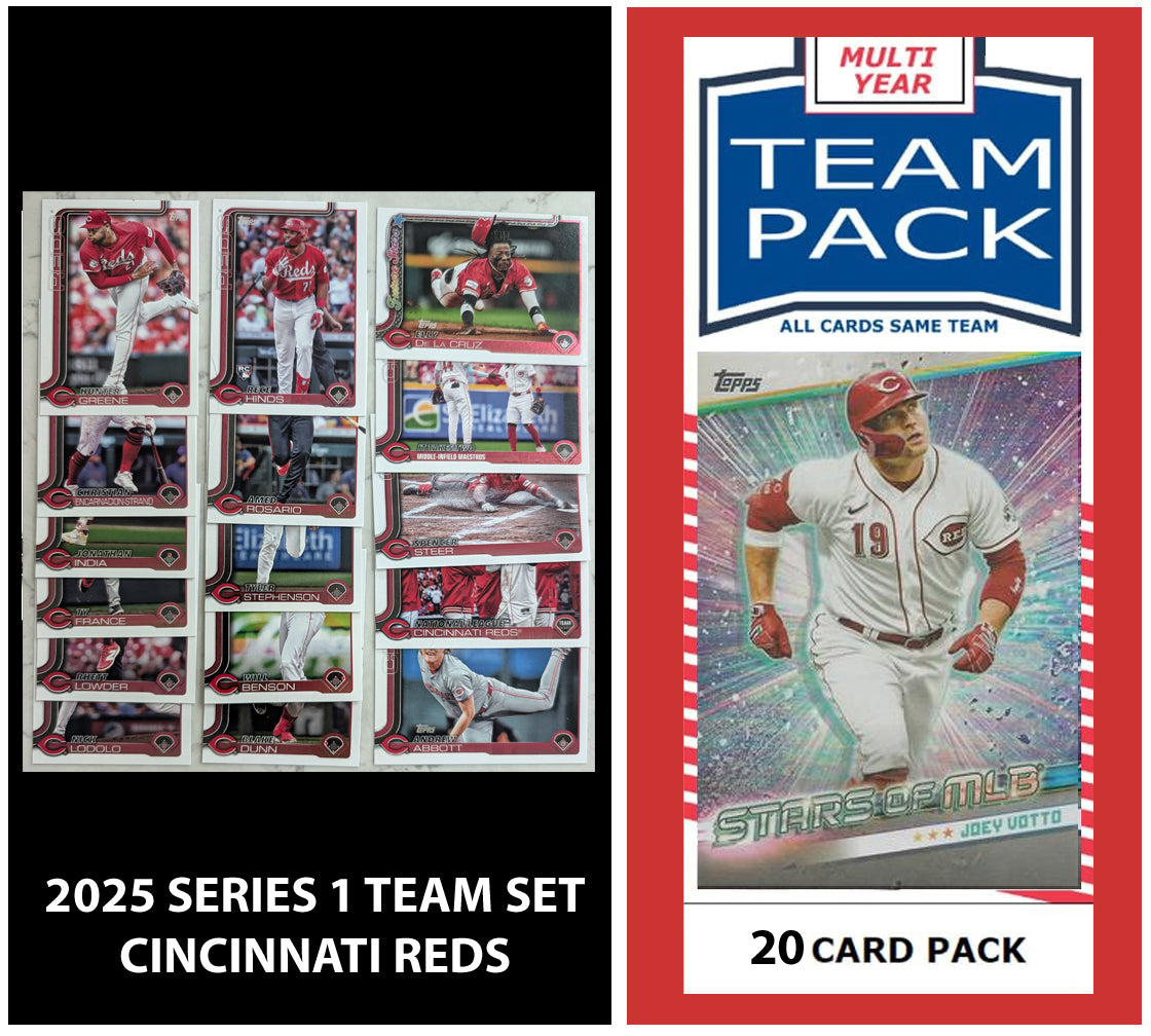 2024 Baseball Team Pack Reds 20 Card Pack Joey Votto + 2025 Topps Series 1 Team Set Elly De La Cruz plaque