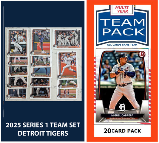 2024 Baseball Team Pack Tigers 20 Card Pack Miguel Cabrera + 2025 Topps Series 1 Team Set - Riley Greene plaque