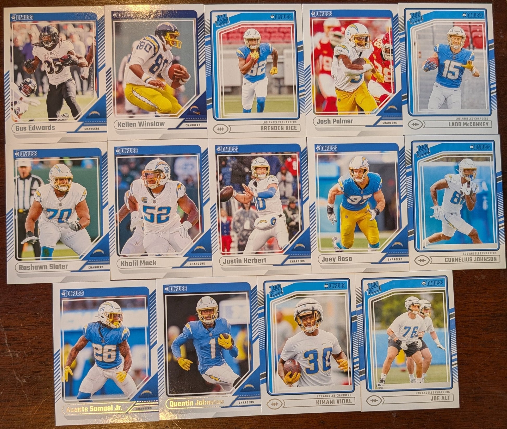 2024 Donruss Factory Sealed Los Angeles Chargers NFL Team Set Justin Herbert Joey Bosa McConkey plaque