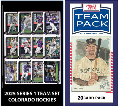 2024 Multiyear Baseball Team Pack Rockies 20 Card Pack Todd Helton + 2025 Topps Series 1 Team Set plaque