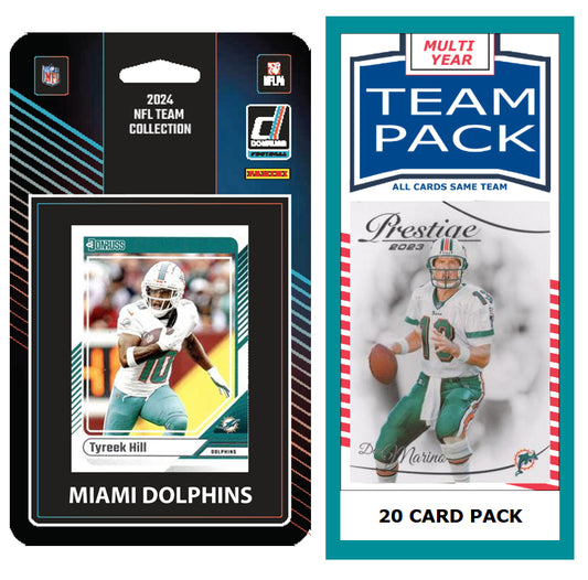 2023 Miami Dolphins 2025 2024 2023 Team Mystery Pack 20 Cards Dan Marino + 2024 Donruss Team Set Tyreek Hill