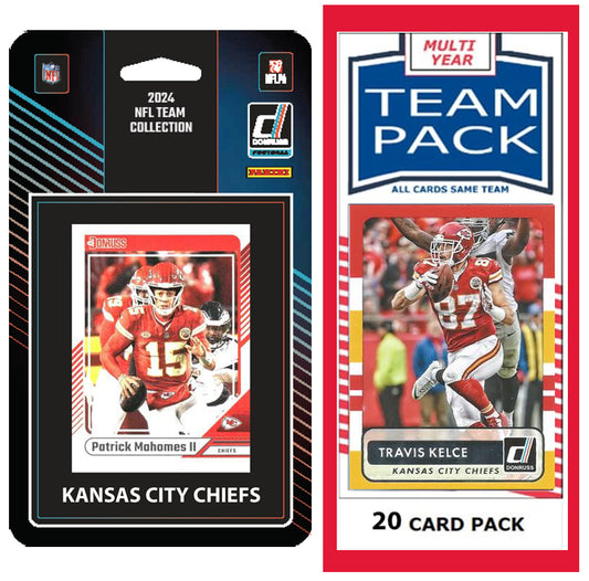 Kansas City Chiefs 2025 2024 2023 Team Pack 20 Cards Travis Kelce + 2024 Donruss Team Set Mahomes