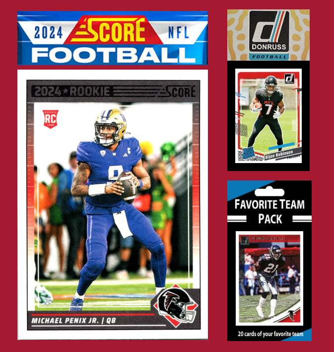 2024 SCORE NFL Atlanta Falcons Team Set Gift Pack + 2023 Donruss + 20 Card Pack  323 Michael Penix RC Deion Sanders plaque