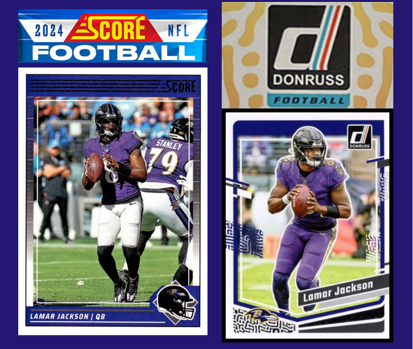 2024 SCORE NFL Baltimore Ravens Team Set + 2023 Donruss Team Set Lamar Jackson plaque