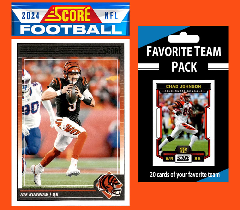 2024 SCORE NFL Cincinnati Bengals Team Set Joe Burrow + 20 Card Pack Chad Johnson plaque