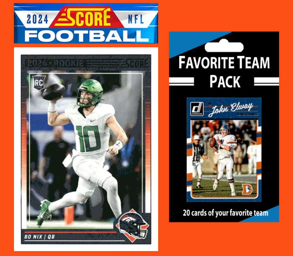 2024 SCORE NFL Denver Broncos Team Set Bo Nix RC 332 John Elway  + 20 Card Pack plaque