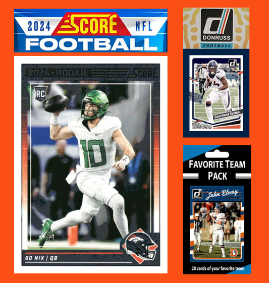 2024 SCORE NFL Denver Broncos Team Set Gift Pack + 2023 Donruss + 20 Card Pack  Bo Nix RC 332 John Elway plaque
