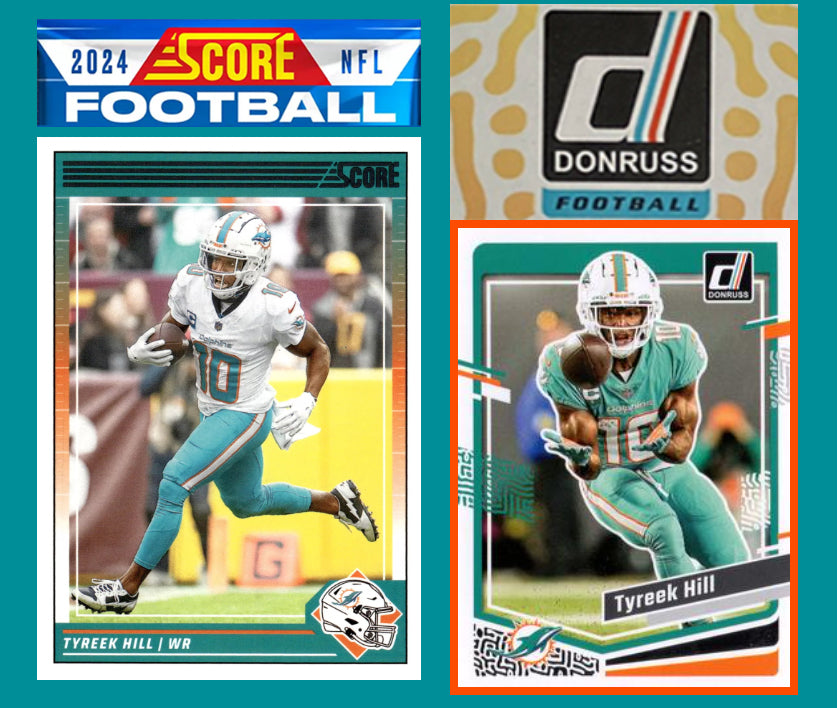 2024 SCORE NFL Miami Dolphins Team Set Tua Tyreek Hill Tua Tagovailoa + 2023 Donruss plaque