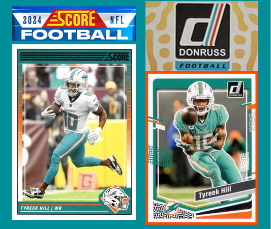 2024 SCORE NFL Miami Dolphins Team Set Tua Tyreek Hill Tua Tagovailoa + 2023 Donruss plaque