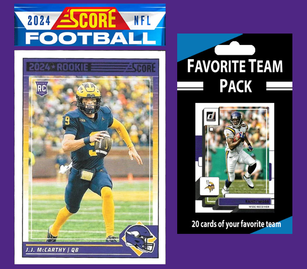 2024 SCORE NFL Minnesota Vikings Team Set 304 JJ McCarthy RC + 20 Card Team Pack Randy Moss plaque